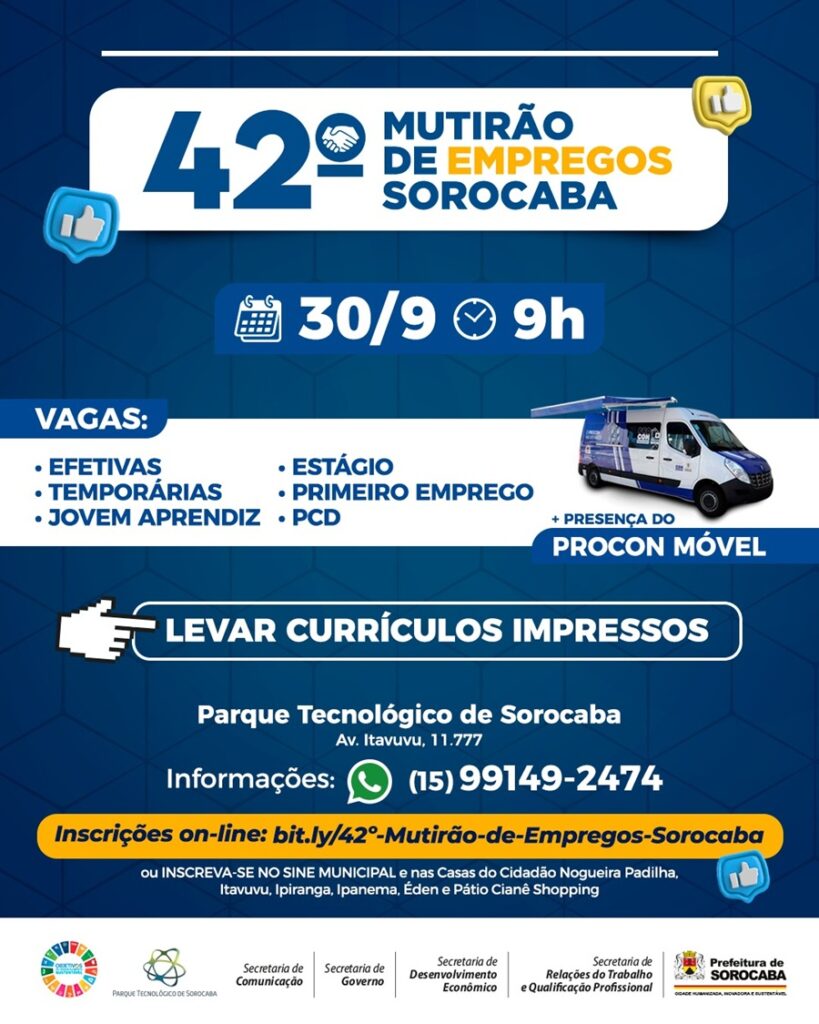 Prefeitura realiza o 42º “Mutirão de Empregos Sorocaba” no dia 30 de setembro