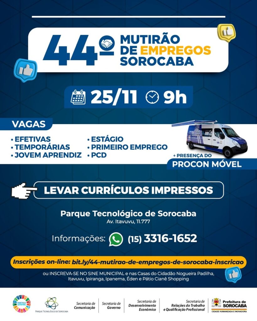 44º Mutirão de Empregos Sorocaba segue com inscrições abertas