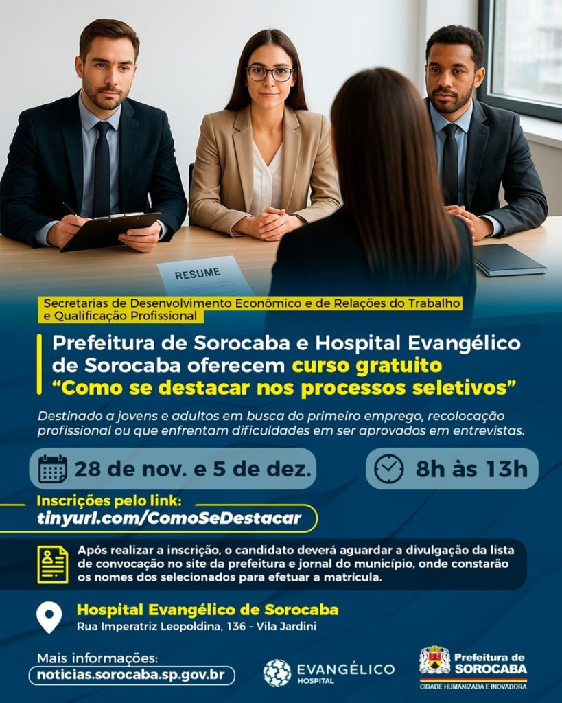 Curso gratuito em Sorocaba ensina como se destacar em processos seletivos