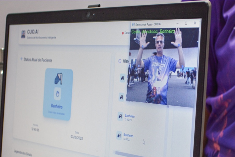 O sistema identifica três gestos pré-definidos, associados a diferentes níveis de necessidade do usuário