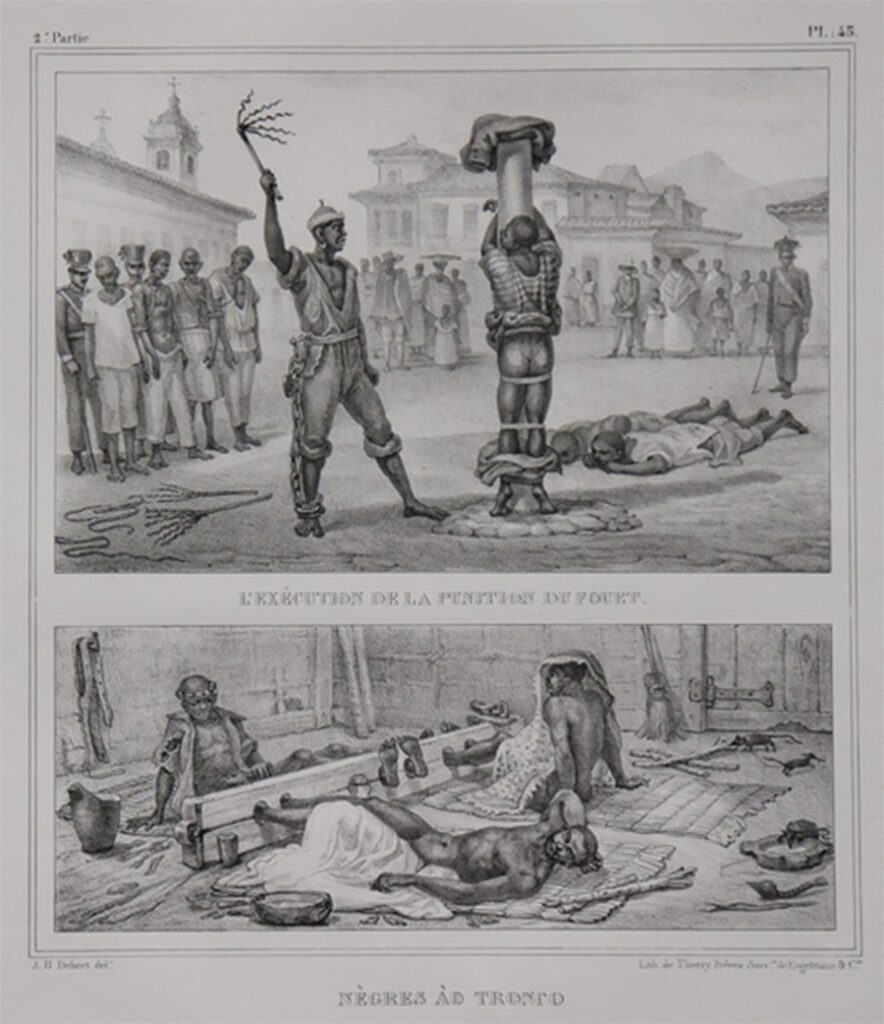 Aplicação do castigo de açoite, de Debret – Foto: Cecília Bastos/USP Imagens