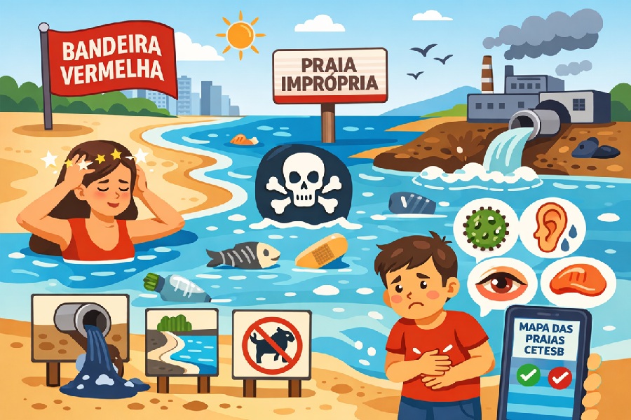 Praias impróprias para banho no litoral de SP: Cetesb aponta 23 trechos com bandeira vermelha às vésperas do Natal