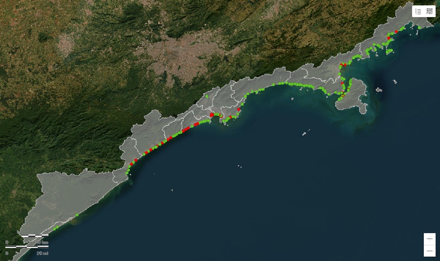 Mapa da qualidade das praias paulistas