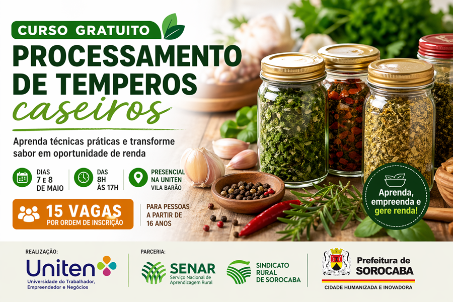 Curso gratuito ensina processamento de temperos caseiros em Sorocaba