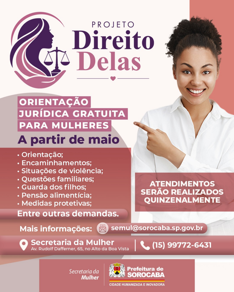 Prefeitura de Sorocaba cria projeto “Direito Delas” para oferecer assistência jurídica gratuita a mulheres