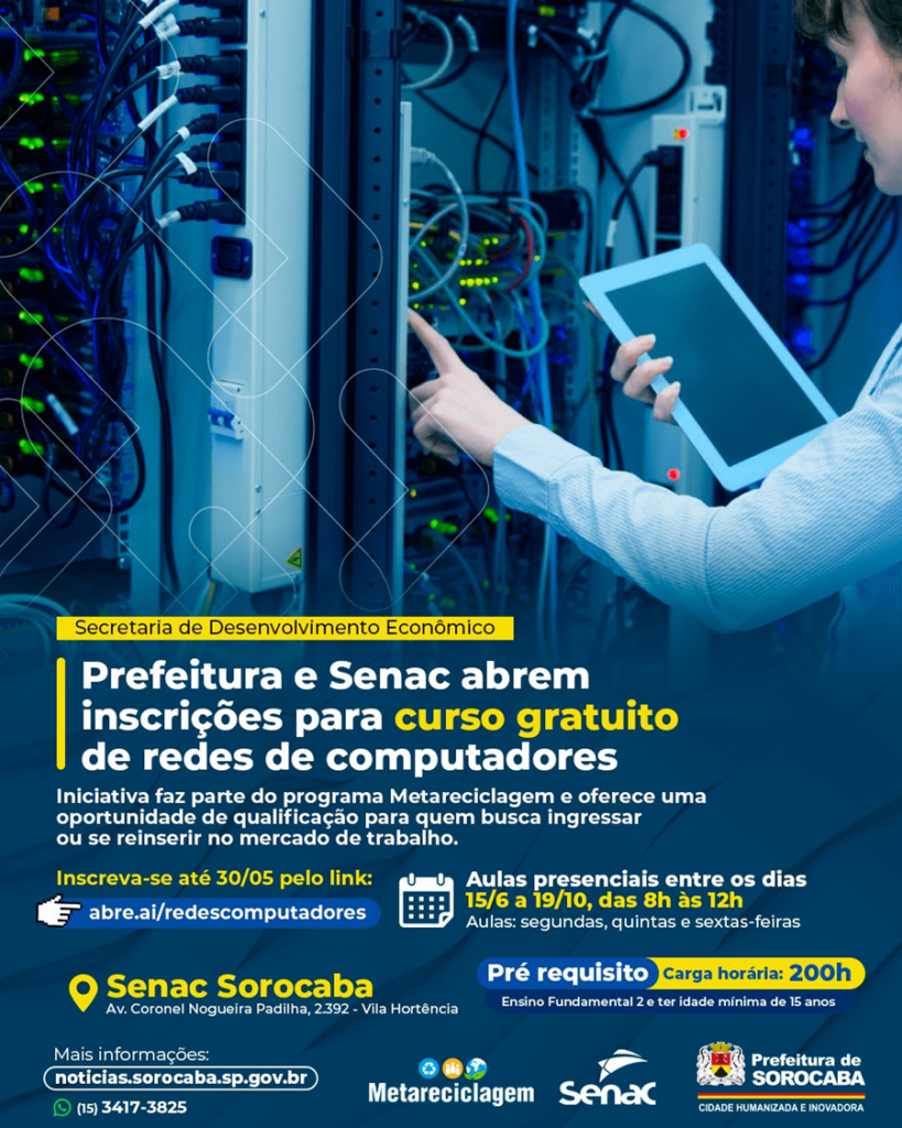 Prefeitura e Senac abrem inscrições para curso gratuito de redes de computadores em Sorocaba