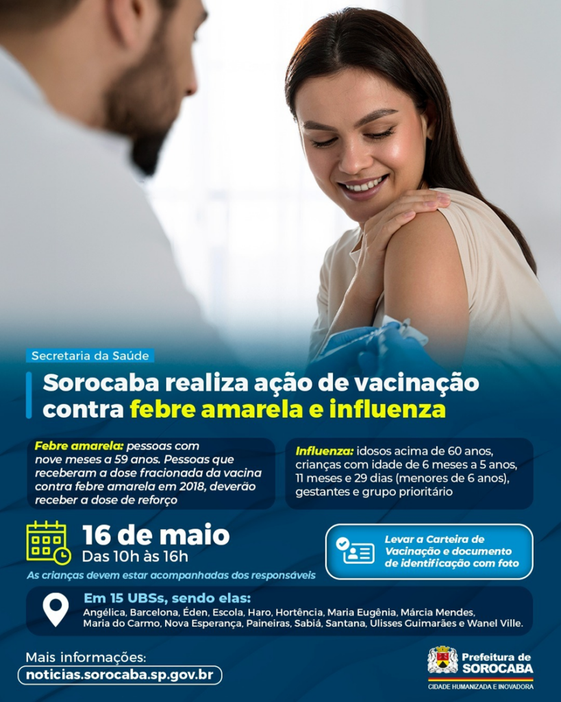 Sorocaba promove vacinação contra febre amarela e gripe em 15 UBSs neste sábado (16)