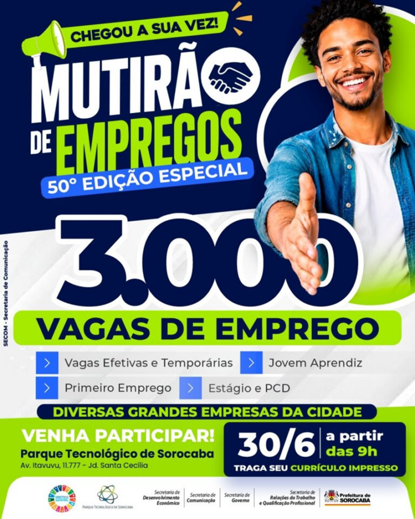 Oportunidade para todos – 50º Mutirão do Emprego oferece cerca de três mil vagas de trabalho
