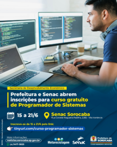 Curso gratuito de Programador de Sistemas abre 25 vagas em Sorocaba