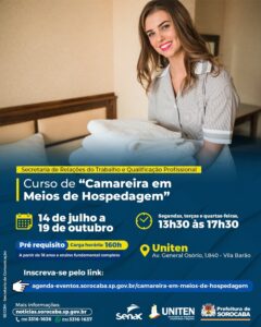 Curso gratuito de Camareira em Meios de Hospedagem abre 20 vagas em Sorocaba