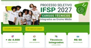 IFSP abre 4.504 vagas para cursos técnicos integrados ao Ensino Médio