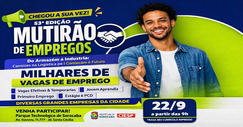 Mutirão de Empregos de Sorocaba terá 2 mil vagas em 22 de setembro